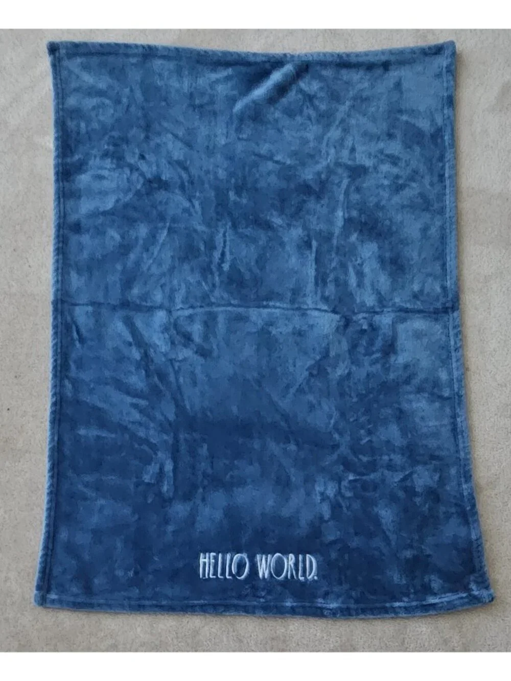 Rae Dunn Hello World Fleece Baby Blanket Blue White 28x40